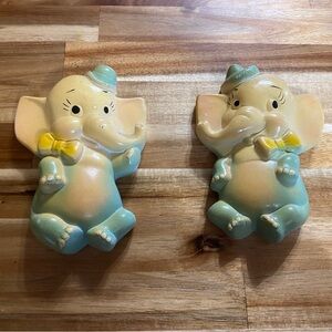 Vintage Miller Studio Elephant Chalkware, Lot Of 2, Yellow/Blue, MCM  Plaques